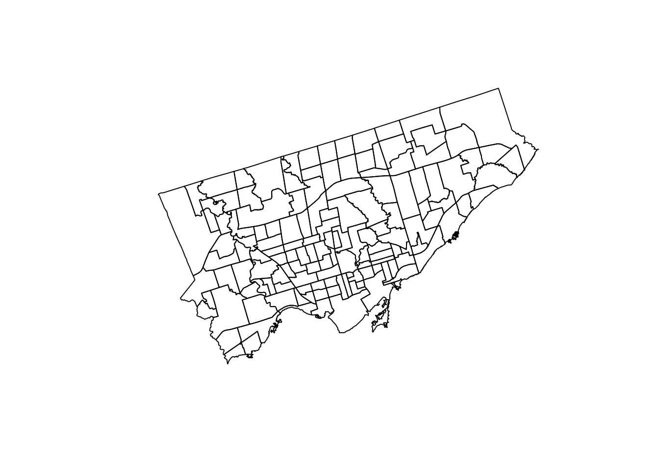 Map of the City of Toronto neighbourhood boundaries.